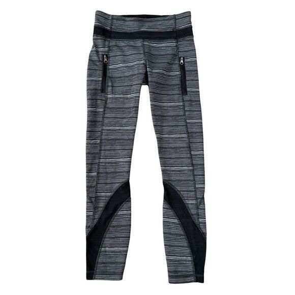 lululemon athletica Pants - Lululemon Inspire Tight II leggings black/white striped pattern mesh detail sz 4